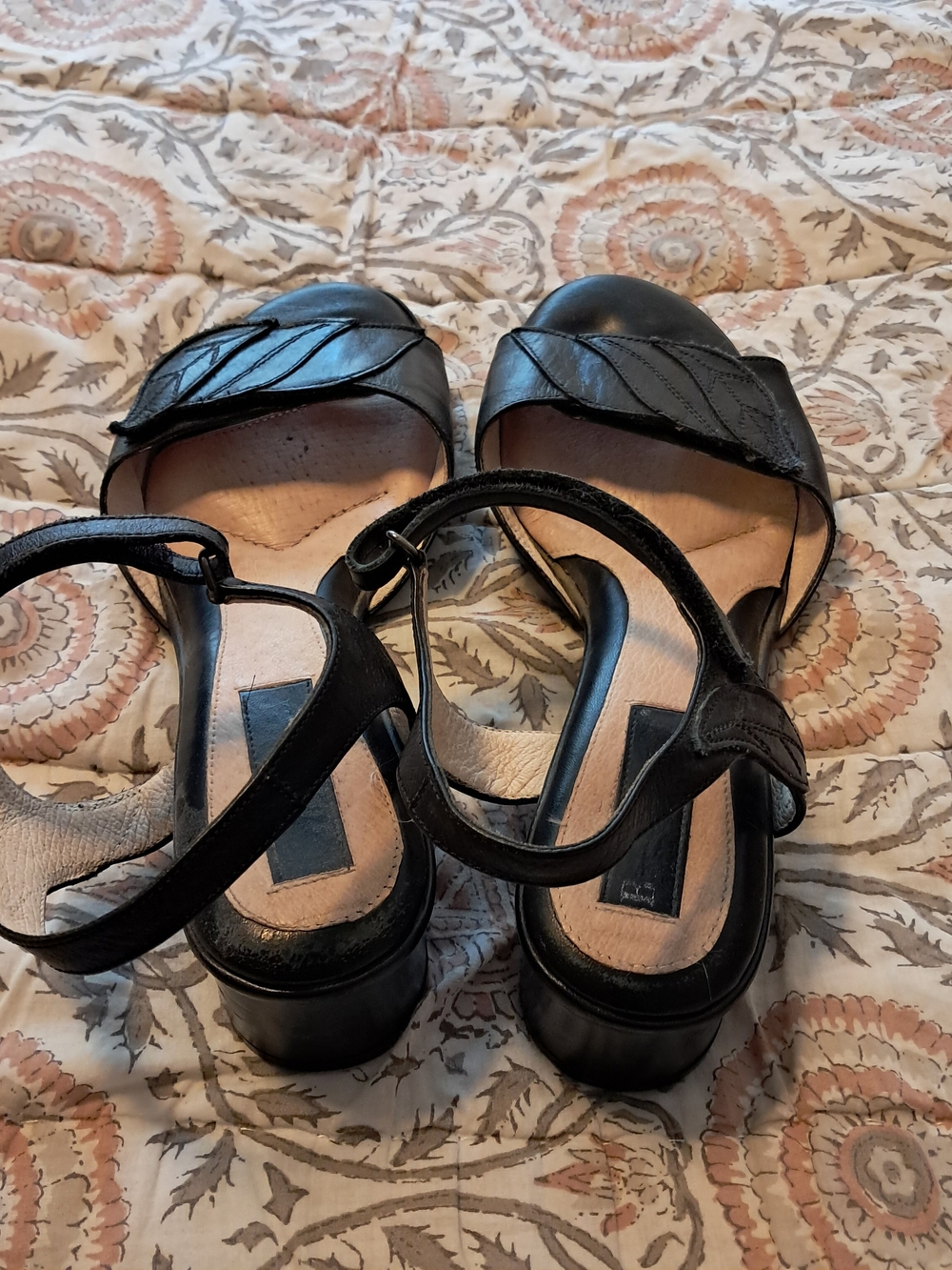 BeautiFeel Black Leather Open-Toe Ankle-Strap Heels